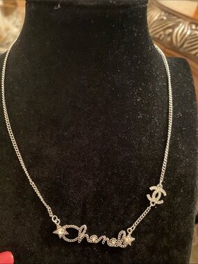 Fashion Jewelry Silver Crystal Script & Star Pendant Necklace